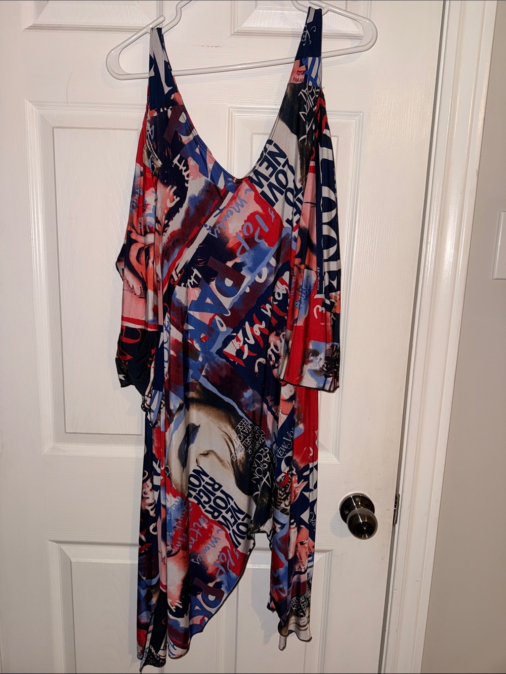 Moda International Red, Blue, White Graphic Cold-Shoulder Dress